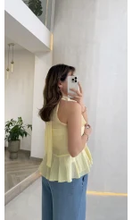 Halter Yaka Volanlı Transparan Bluz - Sarı - Kod: 5390