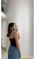 Tek Askılı Pedli Crop Body - Kahve - Kod: 00159