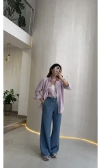 İçi Askılı Dantel Detaylı Gömlek - Lila - Kod: 2209