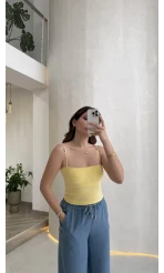 Tek Askılı Pedli Crop Body - Sarı - Kod: 00159