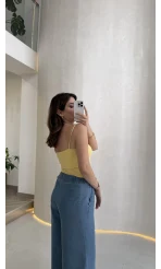 Tek Askılı Pedli Crop Body - Sarı - Kod: 00159
