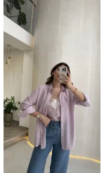 İçi Askılı Dantel Detaylı Gömlek - Lila - Kod: 2209