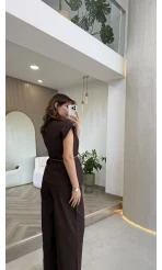 Ent Kemerli Kot Yelek Pantolon Takım - Kahverengi - Kod: 9415