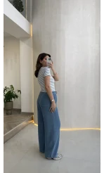 Mavi Çizgili Beyaz Kısa Kol T-shirt - Kod: 6962