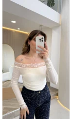 Dantelli Madonna Yaka Body - Ekru - Kod: 5065