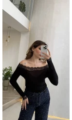 Dantelli Madonna Yaka Body - Siyah - Kod: 5065