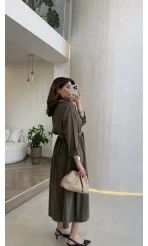 Colosseum Kuşaklı Beli Lastik Detay Düğmeli Elbise - Haki - Kod: 3079