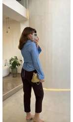 Quz Pile Detaylı Pantolon - Acı Kahve - Kod: 71154