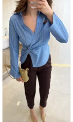 Quz Pile Detaylı Pantolon - Acı Kahve - Kod: 71154