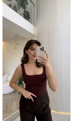 Dilvin Kalın Askılı Body - Bordo - Kod: 21057