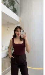 Dilvin Kalın Askılı Body - Bordo - Kod: 21057