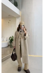 Fularlı Yırtmaç Detay Trençkot - Taş - Kod: 600