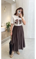 Yume Astarlı Etek - Kahverengi - Kod: 5039