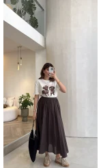 Yume Astarlı Etek - Kahverengi - Kod: 5039