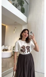 Dogs Baskılı T-shirt - Ekru