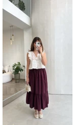 Beli Gipe Detaylı Midi Boy Etek - Mürdüm - Kod: 1294