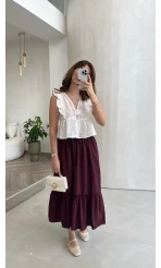 Beli Gipe Detaylı Midi Boy Etek - Mürdüm - Kod: 1294