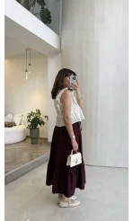 Beli Gipe Detaylı Midi Boy Etek - Mürdüm - Kod: 1294