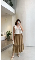 Beli Gipe Detaylı Midi Boy Etek - Camel - Kod: 1294