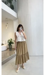 Beli Gipe Detaylı Midi Boy Etek - Camel - Kod: 1294