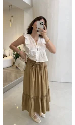 Beli Gipe Detaylı Midi Boy Etek - Camel - Kod: 1294