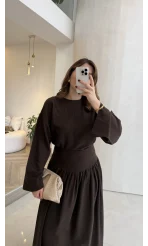 Catania Bel Detay Etek Bluz Takım - Acı Kahve - 6017