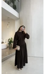 Catania Bel Detay Etek Bluz Takım - Acı Kahve - 6017