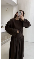 Catania Bel Detay Etek Bluz Takım - Acı Kahve - 6017