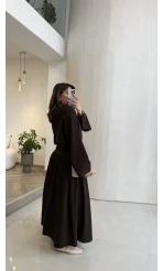 Catania Bel Detay Etek Bluz Takım - Acı Kahve - 6017