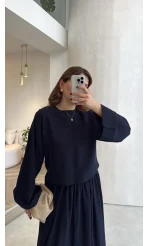 Catania Bel Detay Etek Bluz Takım - Lacivert - 6017