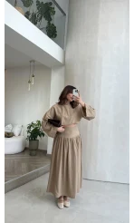 Catania Bel Detay Etek Bluz Takım - Vizon - 6017