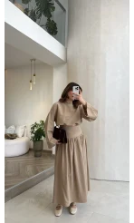 Catania Bel Detay Etek Bluz Takım - Vizon - 6017