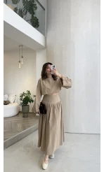 Catania Bel Detay Etek Bluz Takım - Vizon - 6017