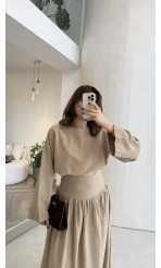 Catania Bel Detay Etek Bluz Takım - Vizon - 6017