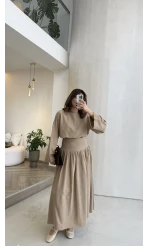 Catania Bel Detay Etek Bluz Takım - Vizon - 6017