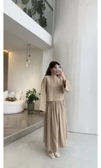 Catania Bel Detay Etek Bluz Takım - Vizon - 6017