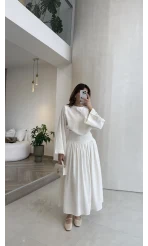 Catania Bel Detay Etek Bluz Takım - Ekru - 6017