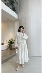 Catania Bel Detay Etek Bluz Takım - Ekru - 6017