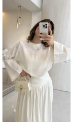 Catania Bel Detay Etek Bluz Takım - Ekru - 6017