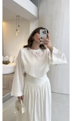 Catania Bel Detay Etek Bluz Takım - Ekru - 6017