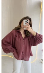 Gipeli Reglan Kol Oversize Gömlek - Bordo - Kod: 5018