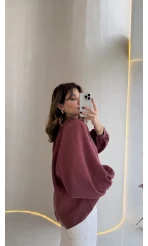 Gipeli Reglan Kol Oversize Gömlek - Bordo - Kod: 5018