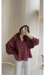 Gipeli Reglan Kol Oversize Gömlek - Bordo - Kod: 5018