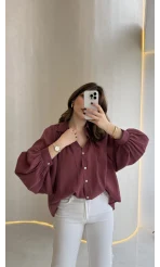 Gipeli Reglan Kol Oversize Gömlek - Bordo - Kod: 5018