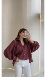 Gipeli Reglan Kol Oversize Gömlek - Bordo - Kod: 5018