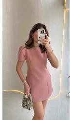 Amore Balon Kol Mini Elbise - Pudra - Kod: 041