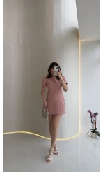 Amore Balon Kol Mini Elbise - Pudra - Kod: 041