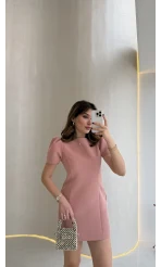 Amore Balon Kol Mini Elbise - Pudra - Kod: 041