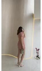 Amore Balon Kol Mini Elbise - Pudra - Kod: 041