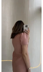 Amore Balon Kol Mini Elbise - Pudra - Kod: 041